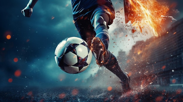 Cerca de un determinado jugador de fútbol pateando la pelota | Foto Premium